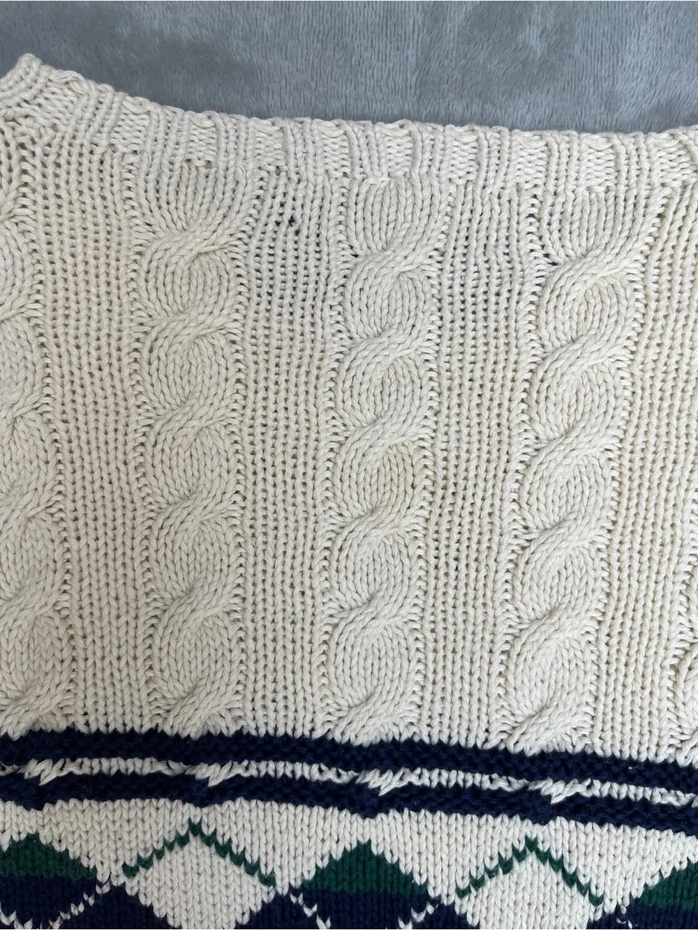 Vintage Polo Ralph Lauren Men's Cream Cable Knit Argyle Sweater academia teacher